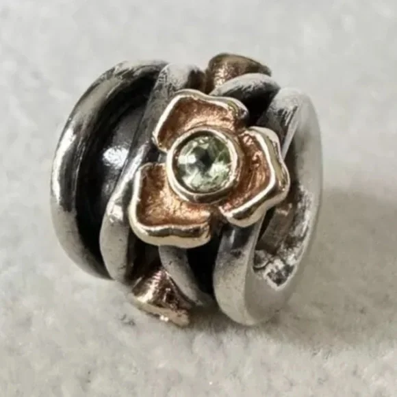 - RARE Retired Pandora 14k Gold & Sterling SilverPeridot Diamond Charm